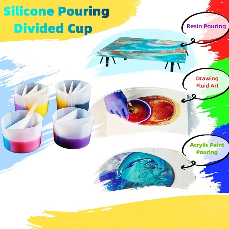 Split Cup for Paint Pouring, Fluid Art Split Cup Acrylic Paint Pour Split  Cup Resin Pouring DIY Making Painting Tools Drawing Accessories Reusable  Silicone Split Cup with Dividers (3 Chambers) : 
