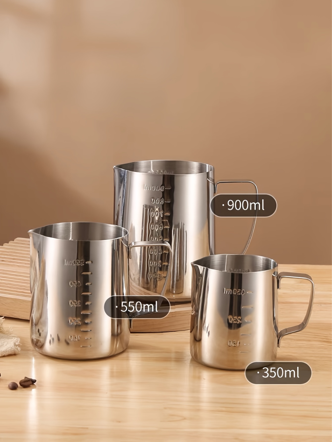 stainless steel   cup with measurement marks large capacity milk frothing pitcher for latte art cappuccino and iced tea   in 350ml 600ml 900ml details 0