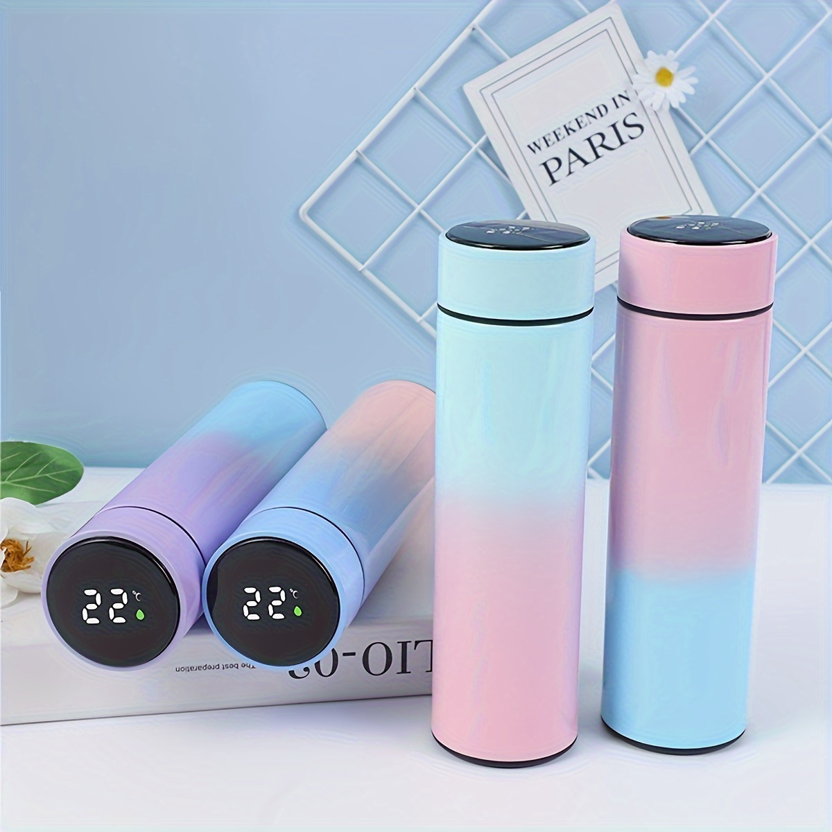 

1pc, Colorful Vacuum With Temperature Display, 304 Stainless Steel Insulated Water Bottles, 500ml/16.9oz Travel Thermal Cups, For Hot And Cold Beverages, Summer Winter Drinkware, Christmas Gifts