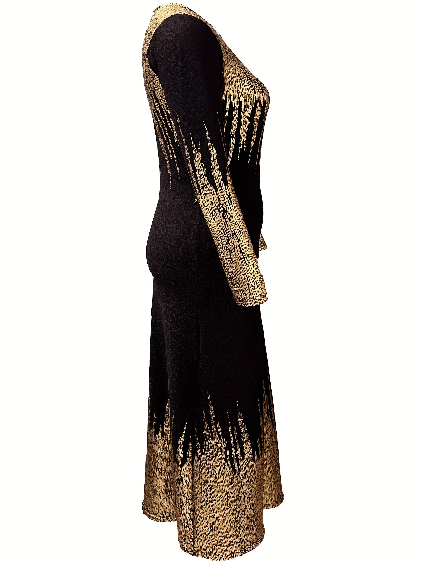 long sleeve black and gold maxi dress Black Crepe Maxi Dress with Gold embroidery – shopaleena main image 1