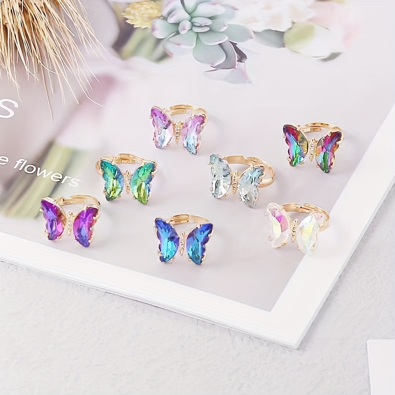 Gradient Colorful Zircon Butterfly Ring Adjustable