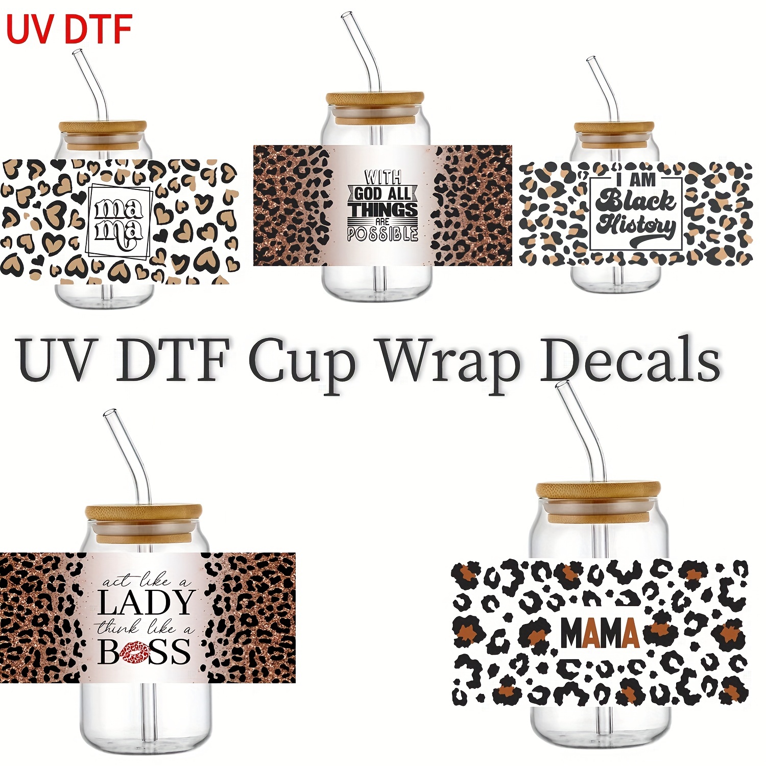  UV DTF Cup Wrap for 16Oz Glass Cups,Christmas UV DTF Cup Wrap,Rub  on Transfer for Crafts Decal Stickers,Waterproof UV DTF Transfer Sticker  for Crafts Vintage