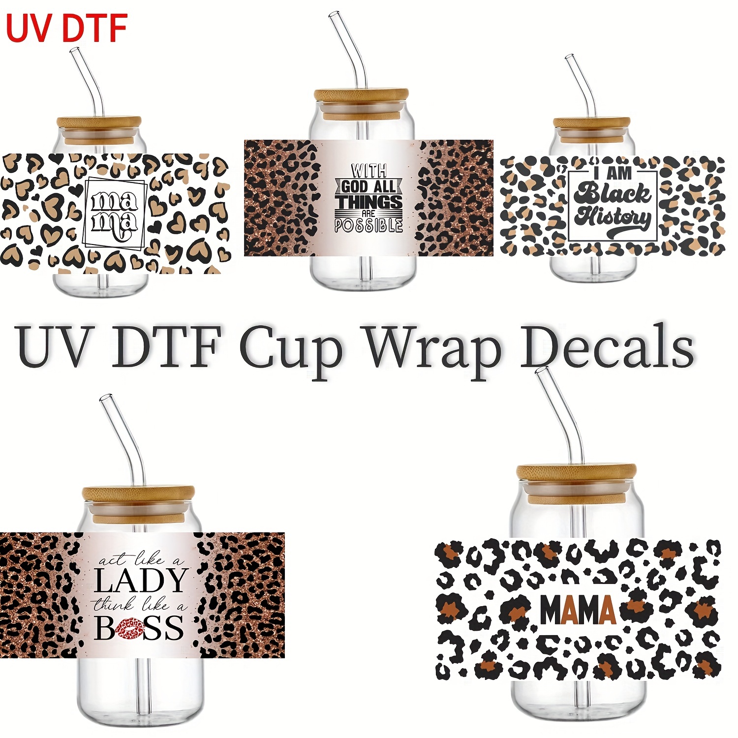  UV DTF Cup Wrap Cute Christmas Theme Stickers for Glass Cups 3D  Waterproof Rub on Transfers for 16OZ Libbey Glass Cups Furniture Crafting 6  Sheets