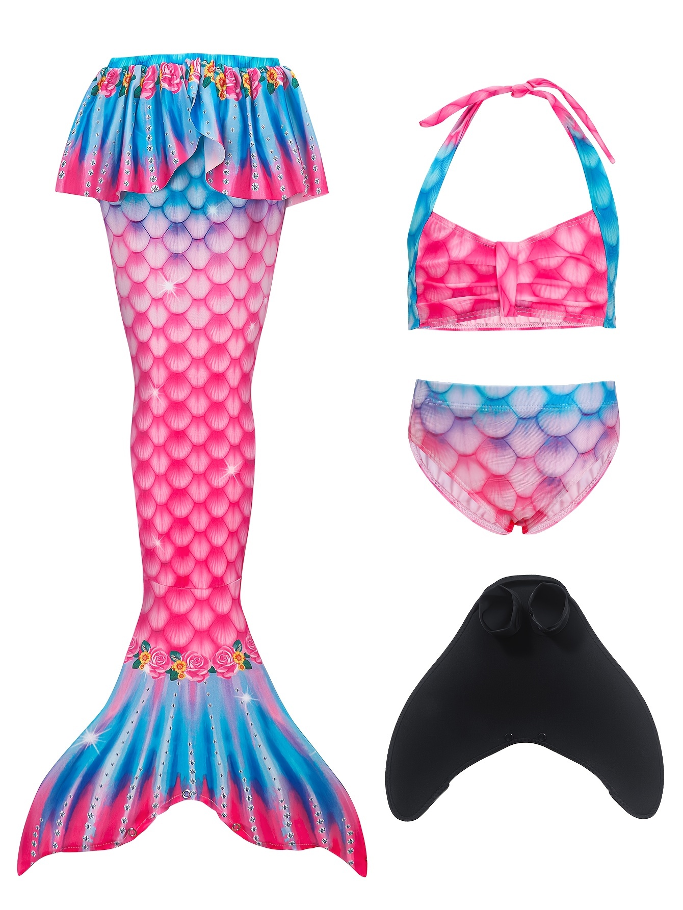 Mermaid Swimsuit Bikini Set Tail Girls Shell Fish Scale - Temu