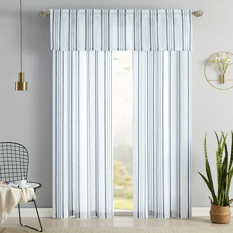 Striped Boho Curtains Sheer Stripe Linen Textured Window Temu Canada