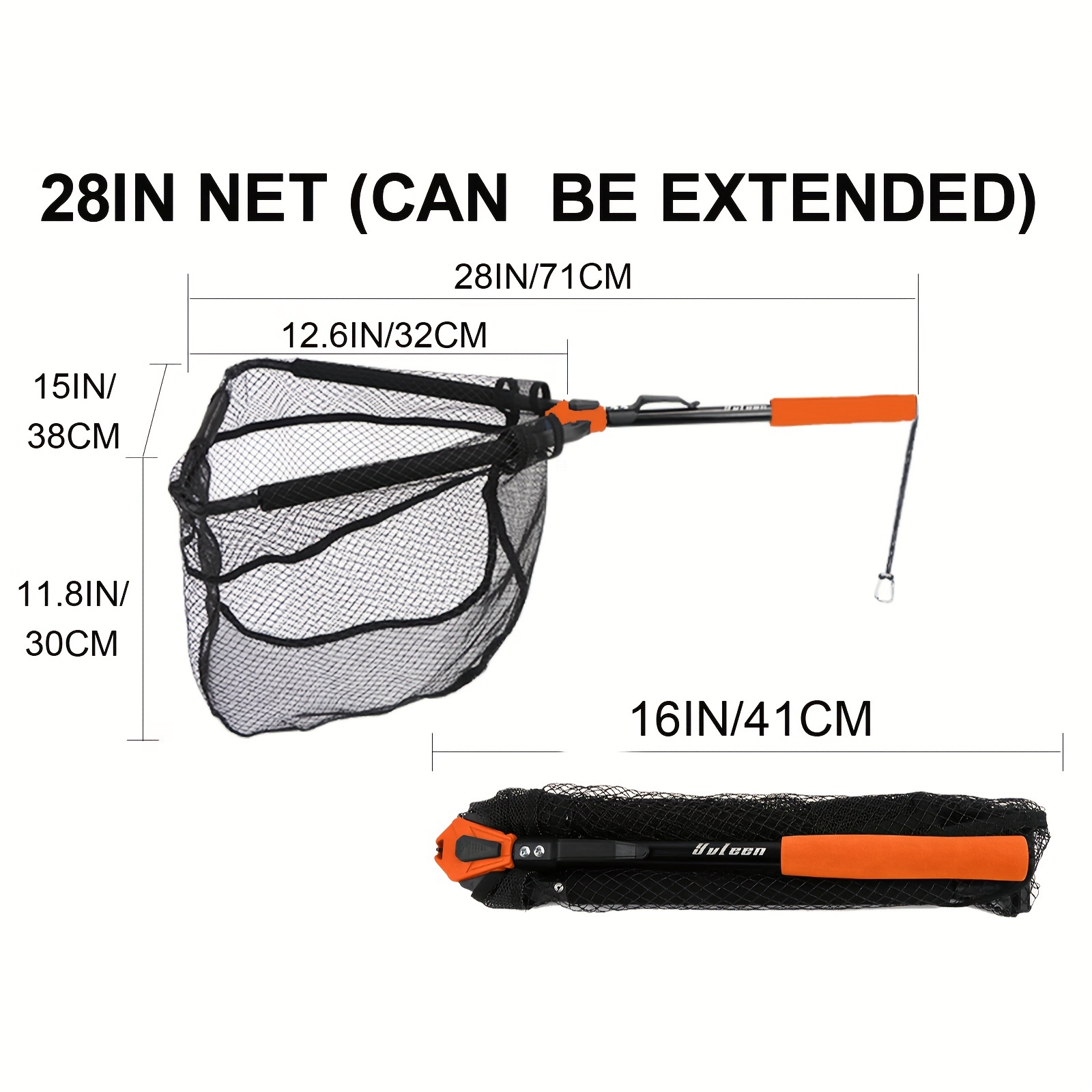 YVLEEN Floating Fishing Net With Fixed/Telescopic Pole, Portable  Lightweight Orange Fishing Net For Freshwater, With Built In Length Scale