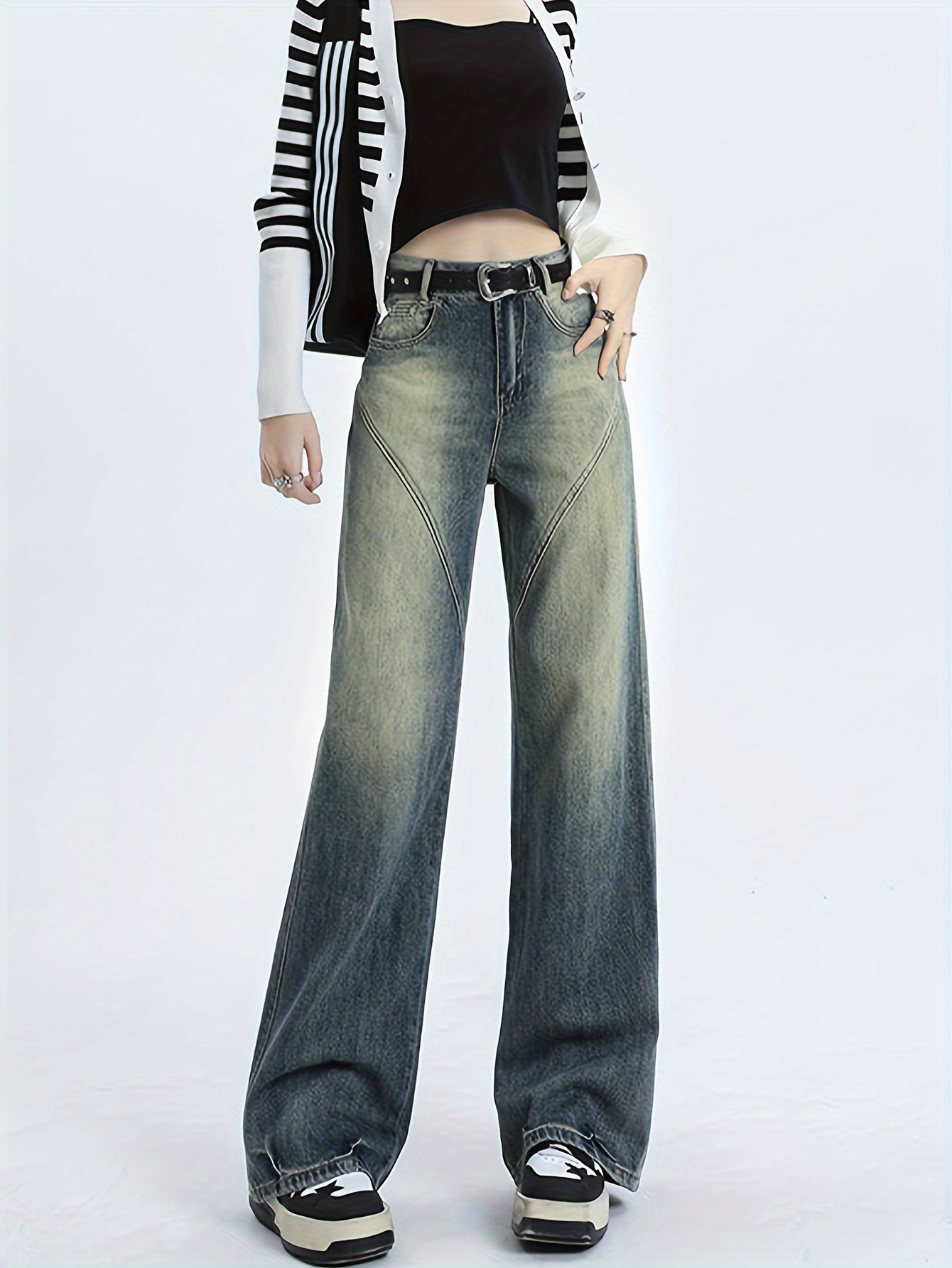 Vintage Cargo Pants Overalls Baggy Jeans, Women Casual Fashion Y2K Kpop  Vintage Style Streetwear, Big Pockets High Waist Straight Denim Trousers,  Wome