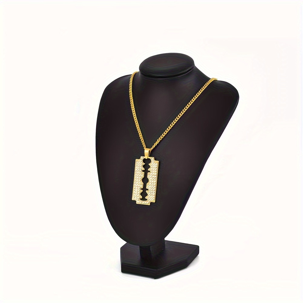 Hip Hop Jewelry Gold Plated Rhinestone Razor Blade Pendant Necklace - Temu