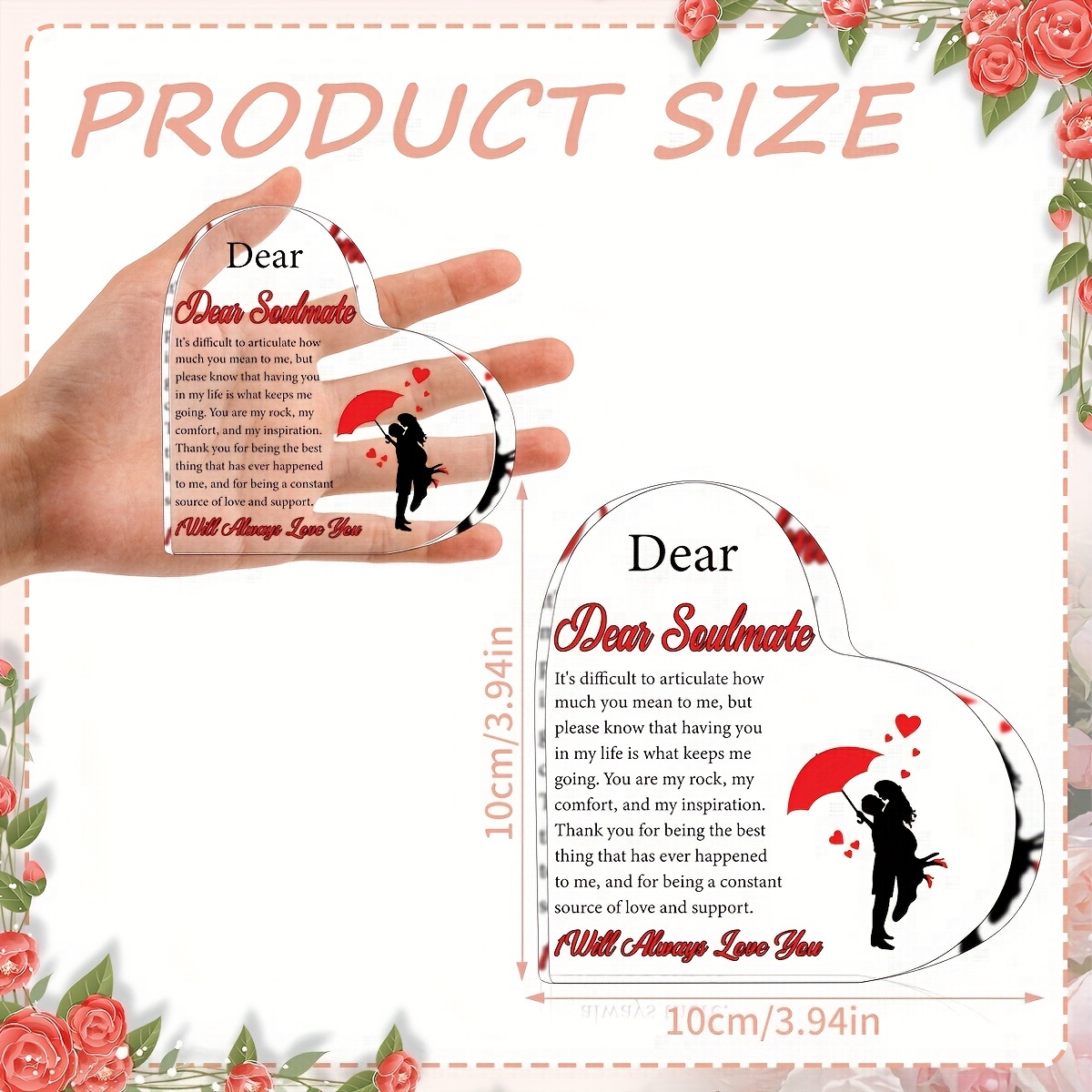 Romantic Poem Heart Shaped Red Acrylic Plaque