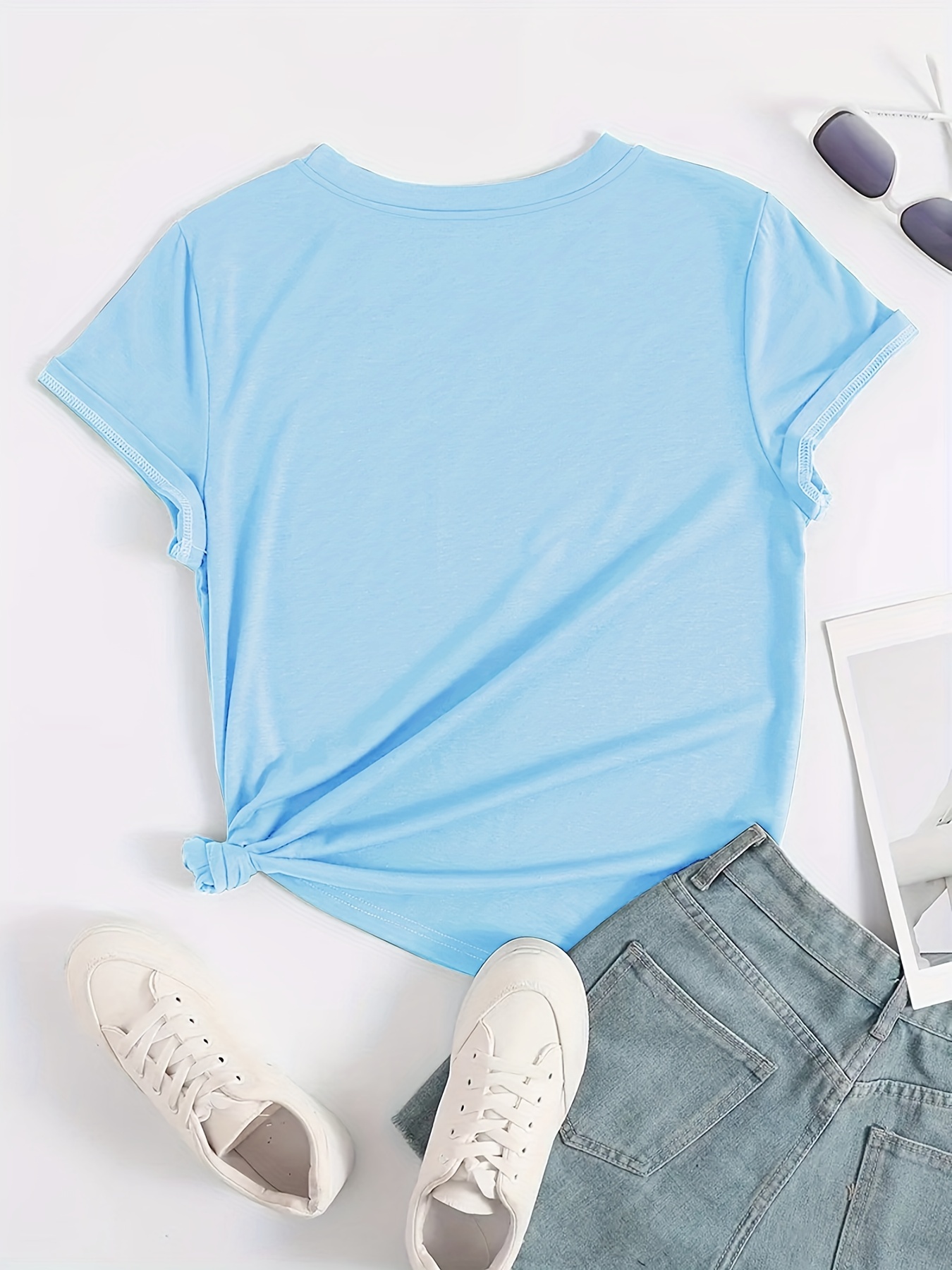Solid Basic T-shirt, Casual Crew Neck Short Sleeve Versatile T-shirt, Women's Clothing
