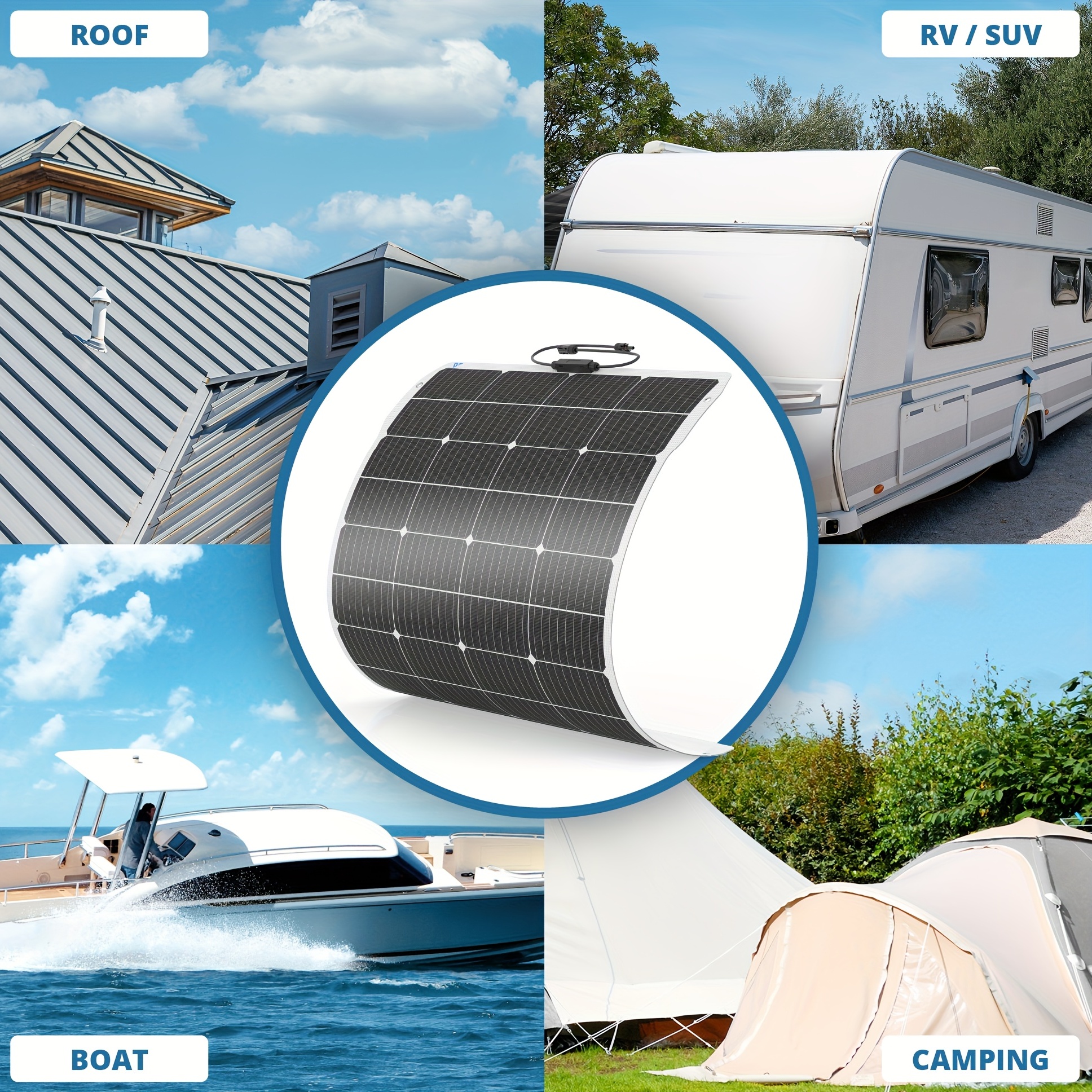 Panel solar flexible de 50 W, 16 voltios, monocristalino, semi-flexible,  plegable, mono, fuera de la red, para vehículos recreativos, cabina