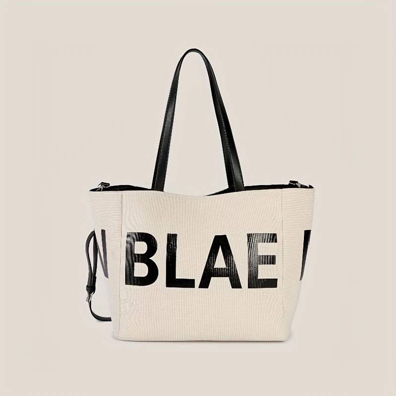 Letter Detail Canvas Tote Bags, Fashion Canvas Shoulder Bag For Work &  Shopping - Temu