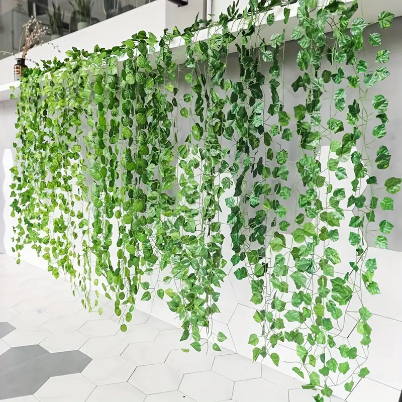 1pc green leaf vine decorative string lights battery powered hanging vine for bedroom party wedding christmas thanksgiving four seasons decoration home fireplace stairs handrails balcony corridor curtain decoration details 0