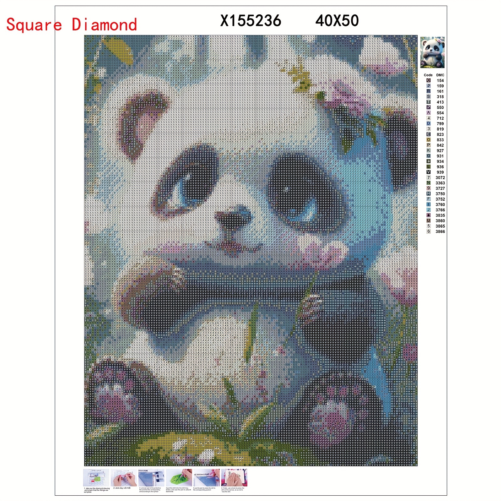 Diy 5d Diamond Painting Kit Panda Flower Painting Wall Art - Temu