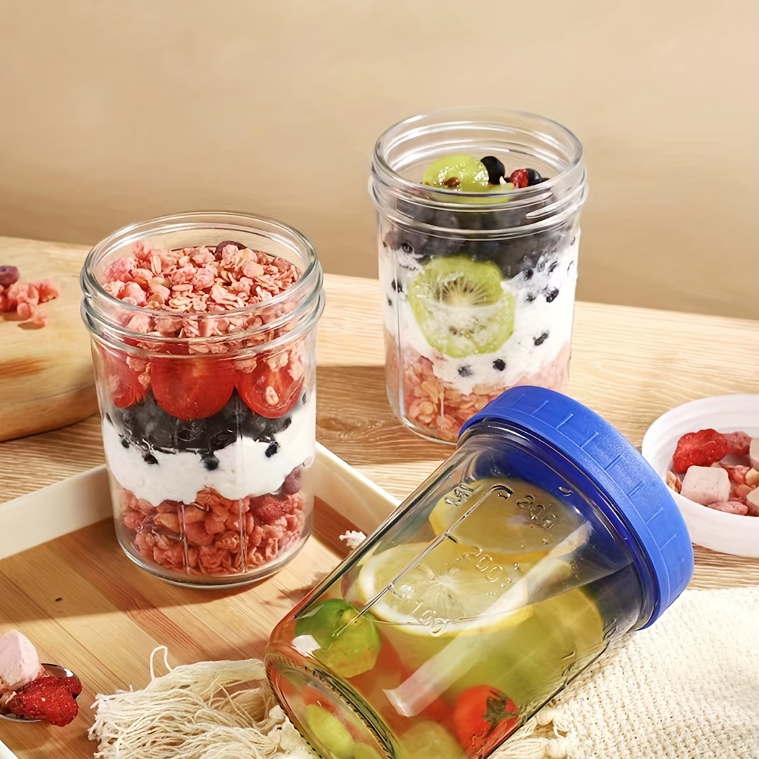 Cute Glass Mug with Straw and Lid Mason Jar Borosilicate Glass Overnight  Oats Jar Juice Bottle