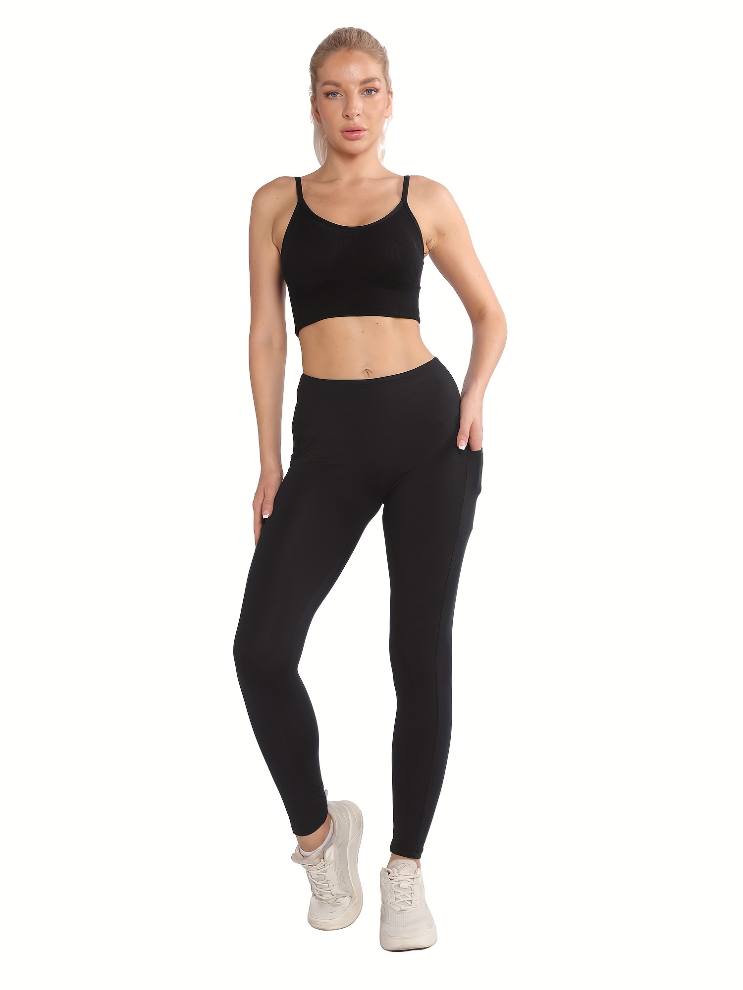 High Waist Thin Fleece Sports Leggings Pockets Workout Yoga - Temu Australia