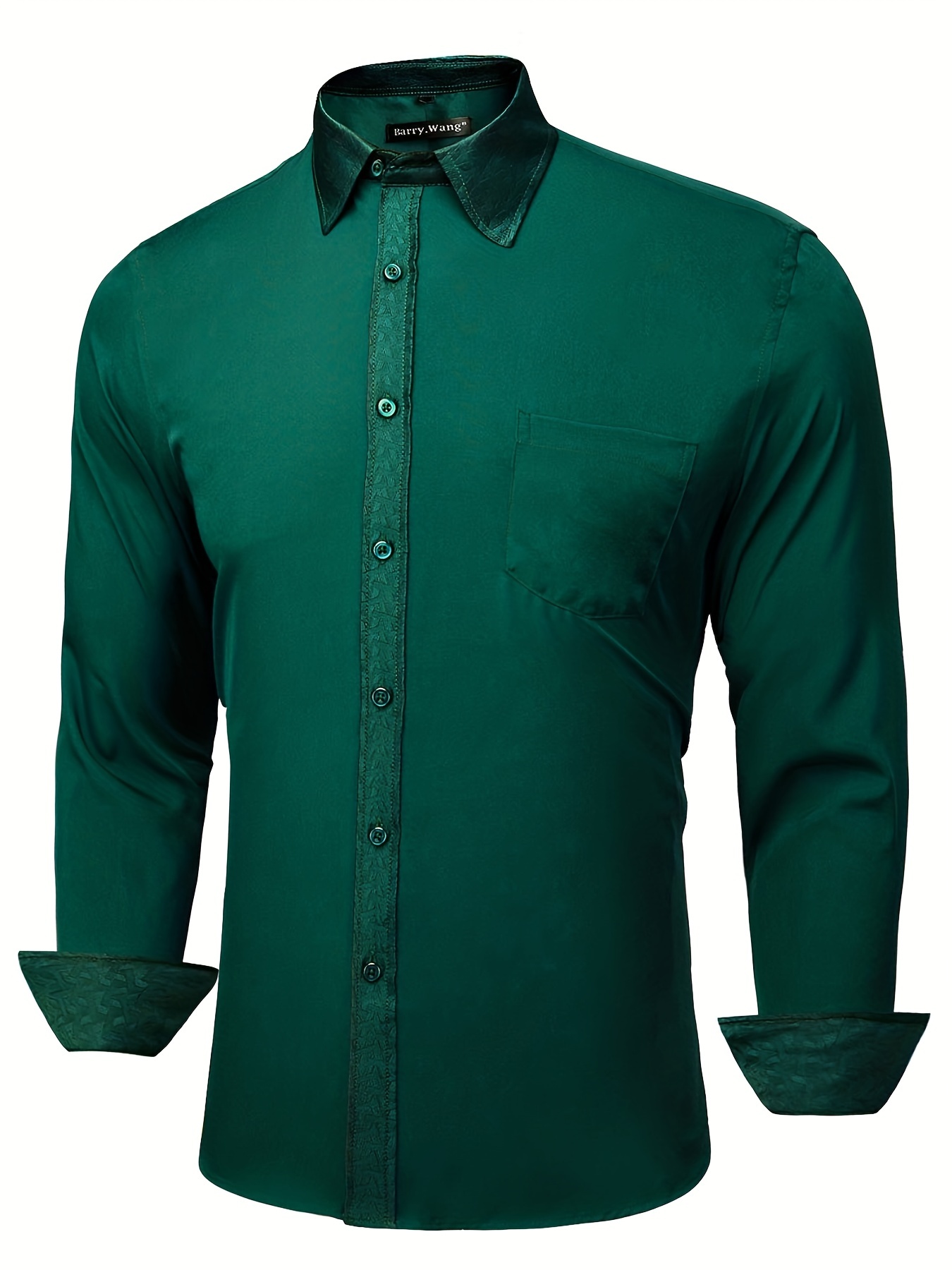 men's dress shirts emerald green Emerald Green Solid Satin Men's Long Sleeve Dress Shirt, L main image 1