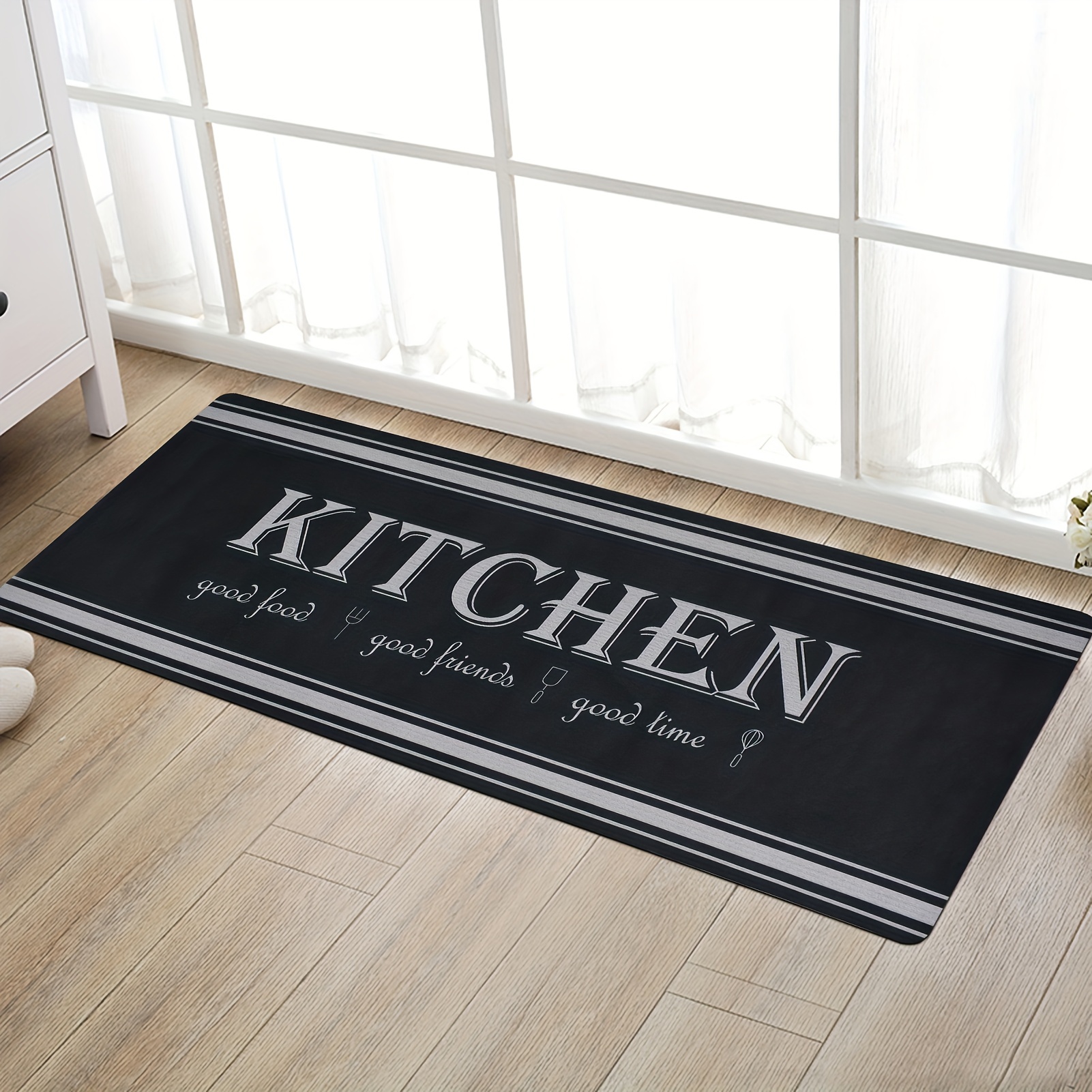 Black Kitchen Rug Soft Comfortable Mat Waterproof Non slip - Temu