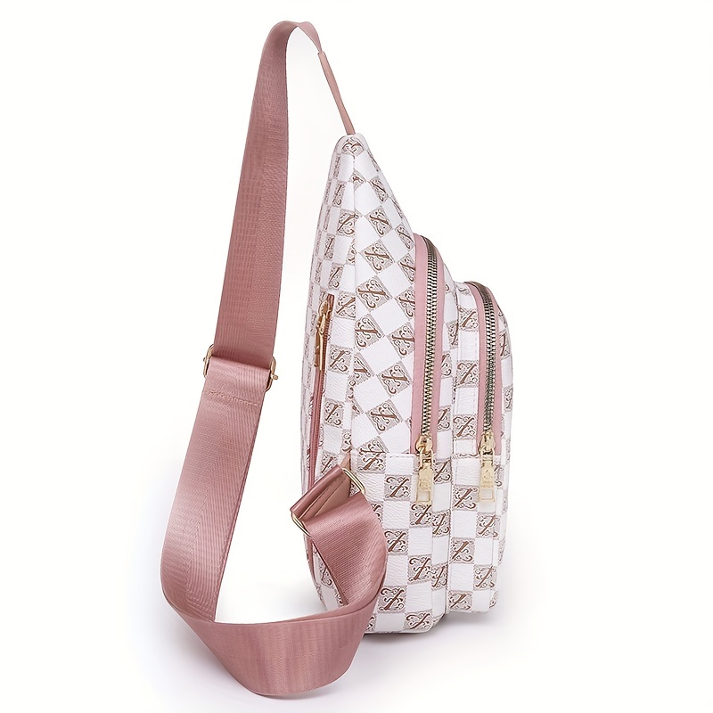 Mini Checkered Pattern Sling Bag Polyester Zipper Casual