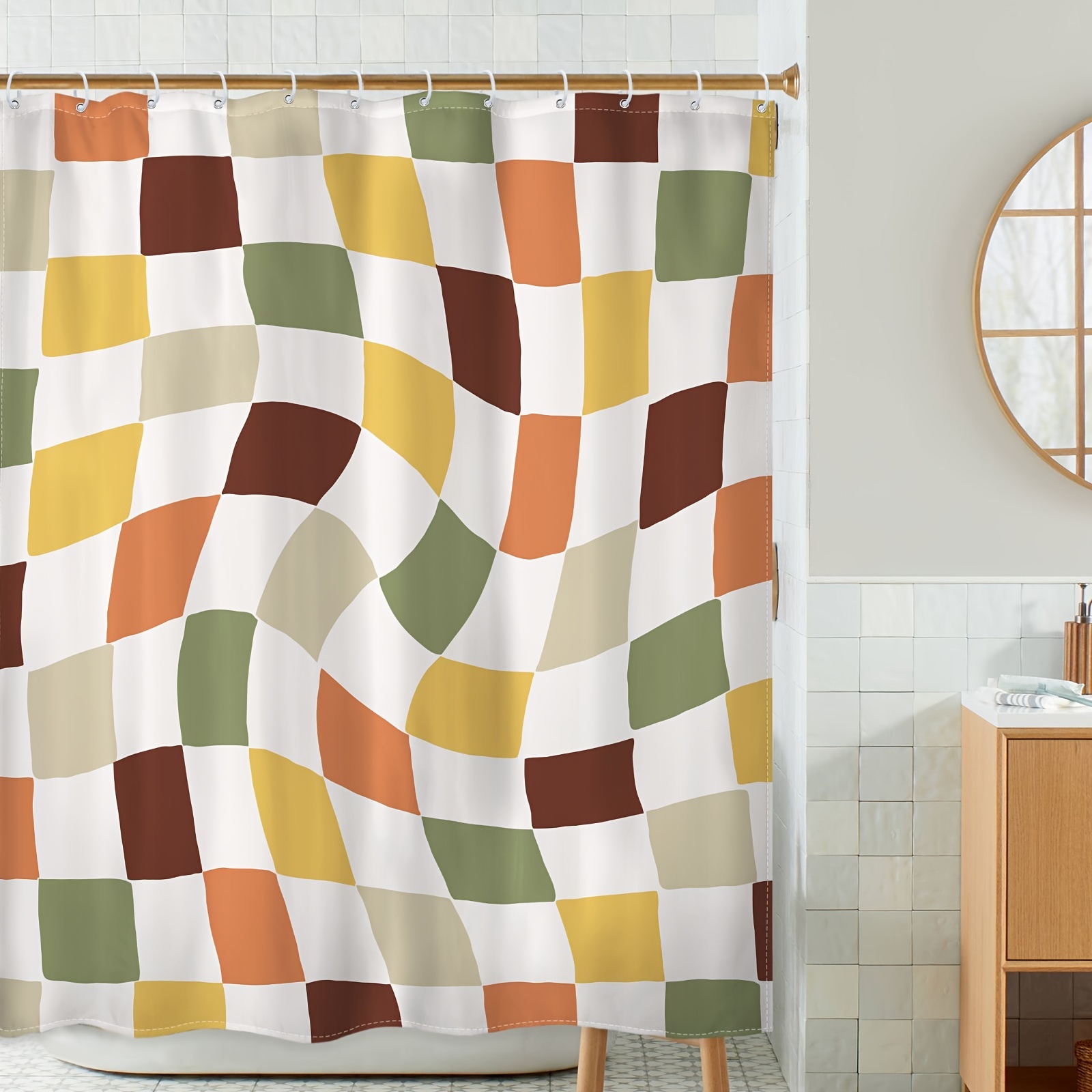 Small Checkered Shower Curtain Waterproof Shower Curtain - Temu