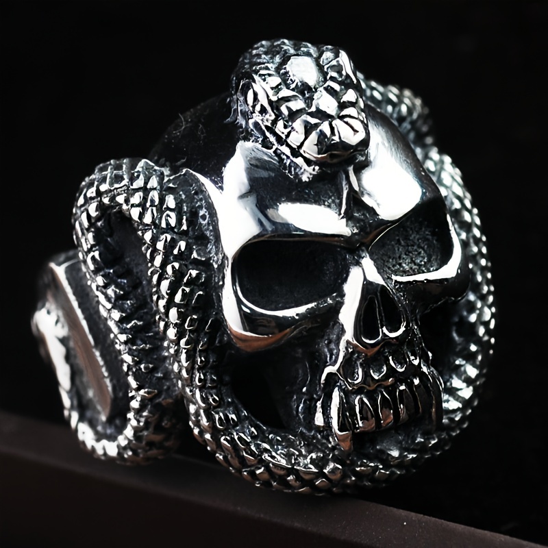 Mens Silvery Punk Jewelry 925 Sterling Silver Retro Python And