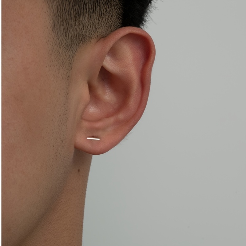 Silvery Vertical Bar Stud Earrings, Funky Men's Accessories