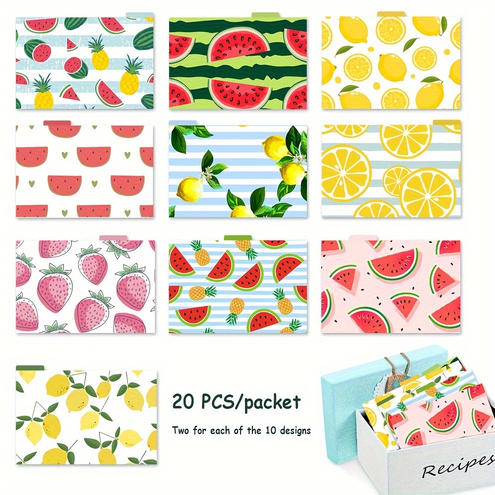 20pcs 4 X 6 Inches Index Card Dividers With Fruit Pattern, The Blank Index  Cards Guide,Tabbed Note Cards, File And Recipe Guides,Best Kitchen Gift，Rec