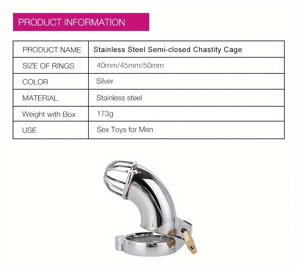 Stainless Steel Semi closed Chastity Cage Dick Sex Toys 3 Temu