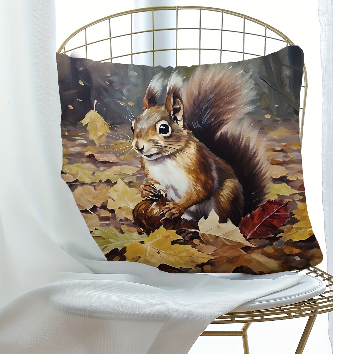 Squirrel & Pumpkin Style Pillow Covers Autumn Leaves 