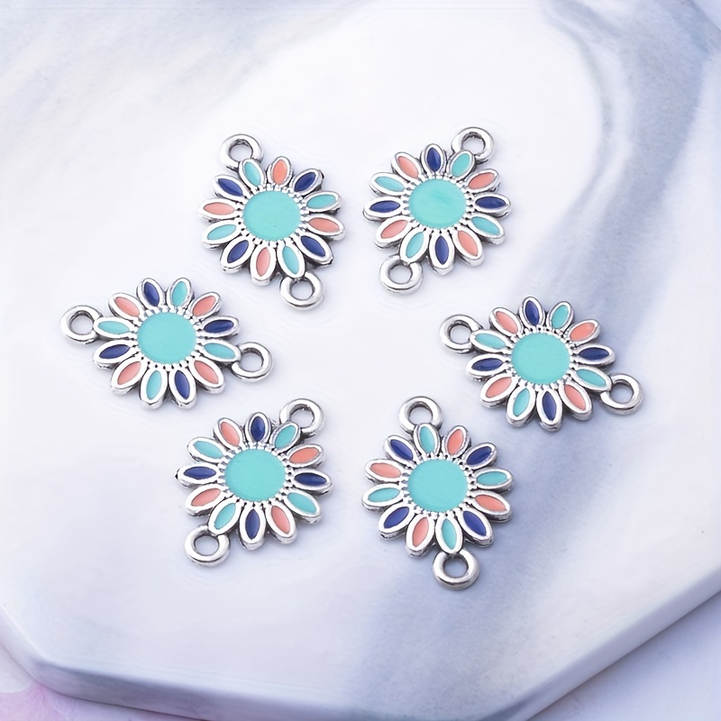 Image of 6-pack Bohemian Alloy Enamel Flower Charms, Colorful Purple & Pink Floral Connectors, Making Parts And Accessories For Earrings Crafting