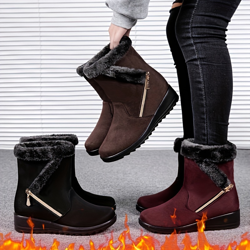 Non Slip Side Zip Snow Boots Thermal Winter Warm Mid Calf Boots