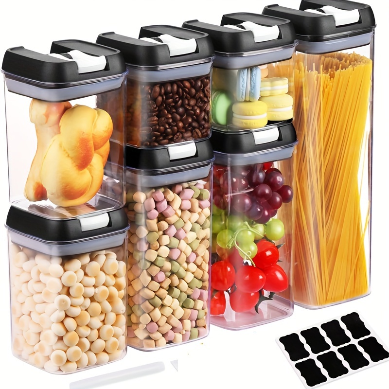  Shazo Airtight Food Storage Container (Set of 6) - BONUS  Measuring Cup - Labels & Marker - Durable Plastic - BPA Free - Clear with  Improved Lids (Black) - Air Tight Snacks Pantry & Kitchen Canisters