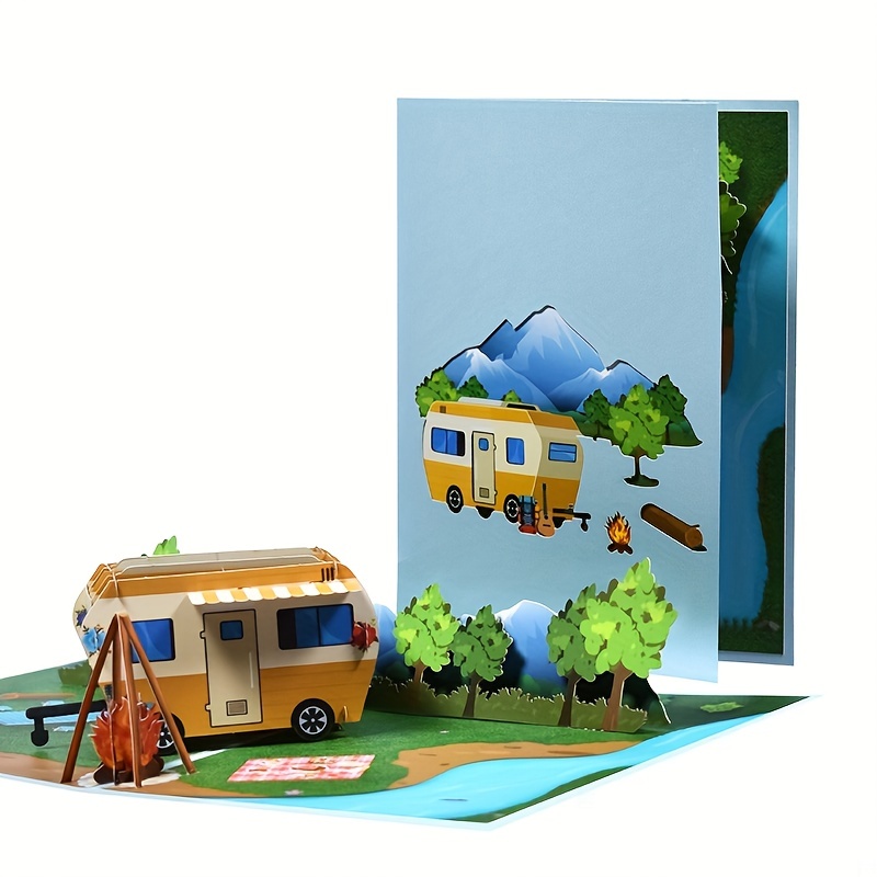 

1pc 3d Camper Camping Trip Pop Up Card, 3d Rv Traveler Pop Up Card, Happy Retirement Card, Father's Day Pop Up Card, Birthday Camping Card, Mountain Card For Husband, Father