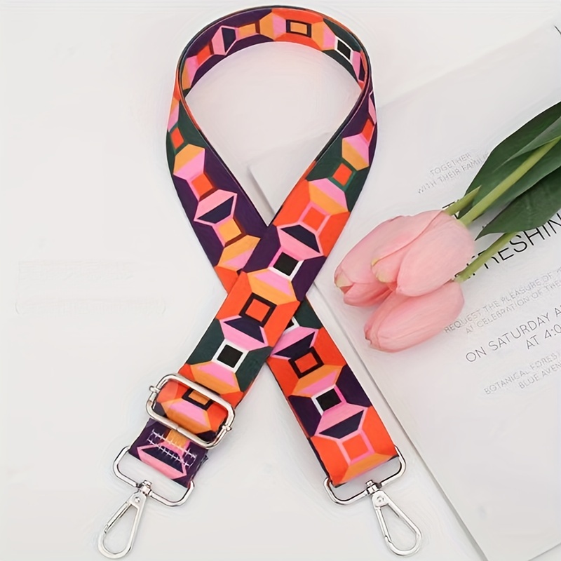 Purse Strap Crossbody, 1.5 Wide Woven Bag Strap Replacement, Embroidered Floral Guitar Strap for Handbag, Adjustable Orange Geometric Strap