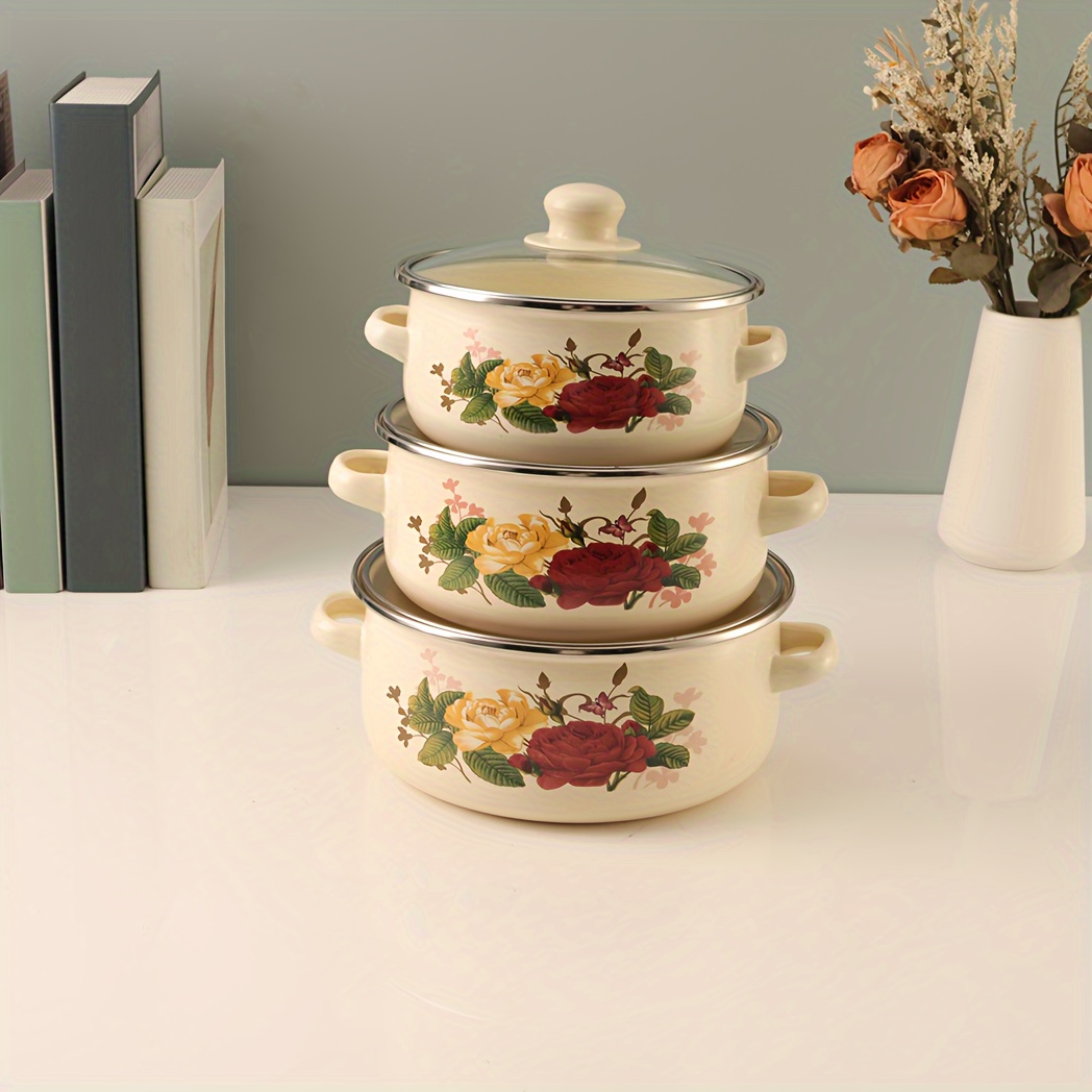 Enamel Soup Pot, Barbecue Pot, Stew Pot, Enamel Glass Cover, Enamel Pot Set,  Four Colors To Choose From - Temu
