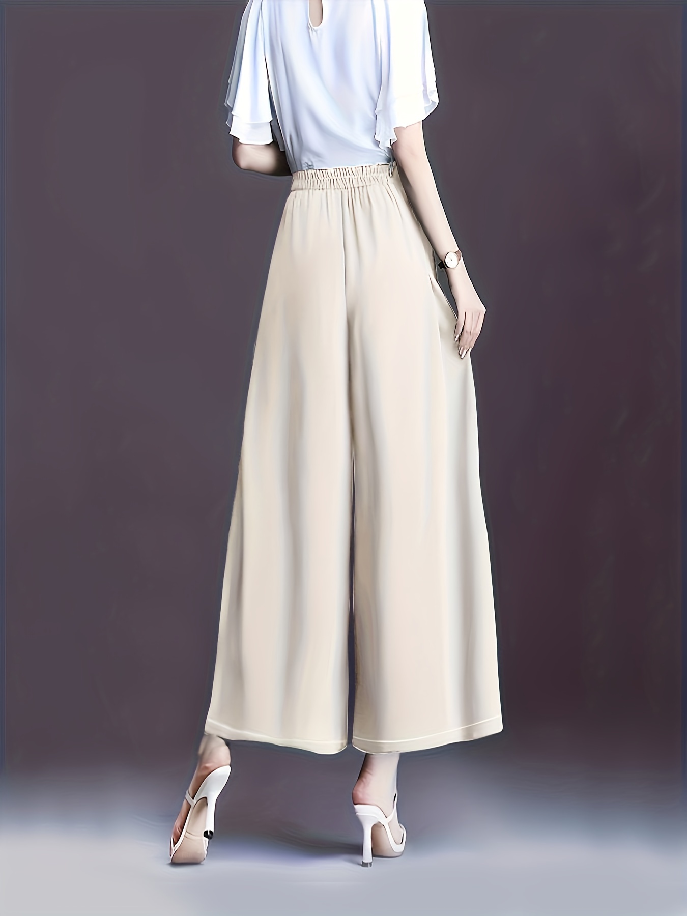 Women White Wide Leg Pants, High Waist Trousers, Elegant Palazzo