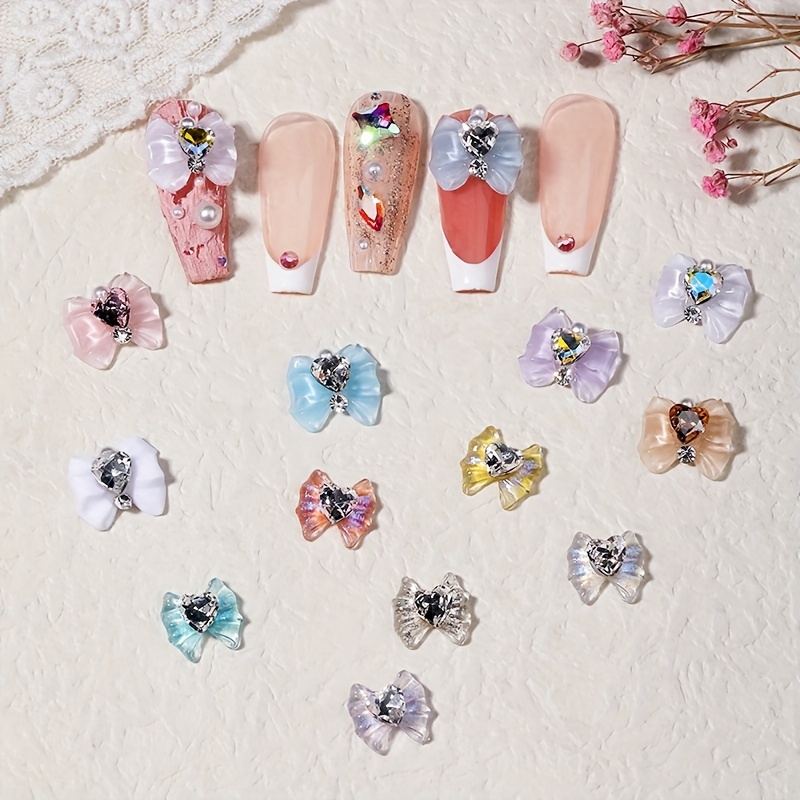 3D Bow & Heart Nail Decoration Resin Gems Charms DIY Nails
