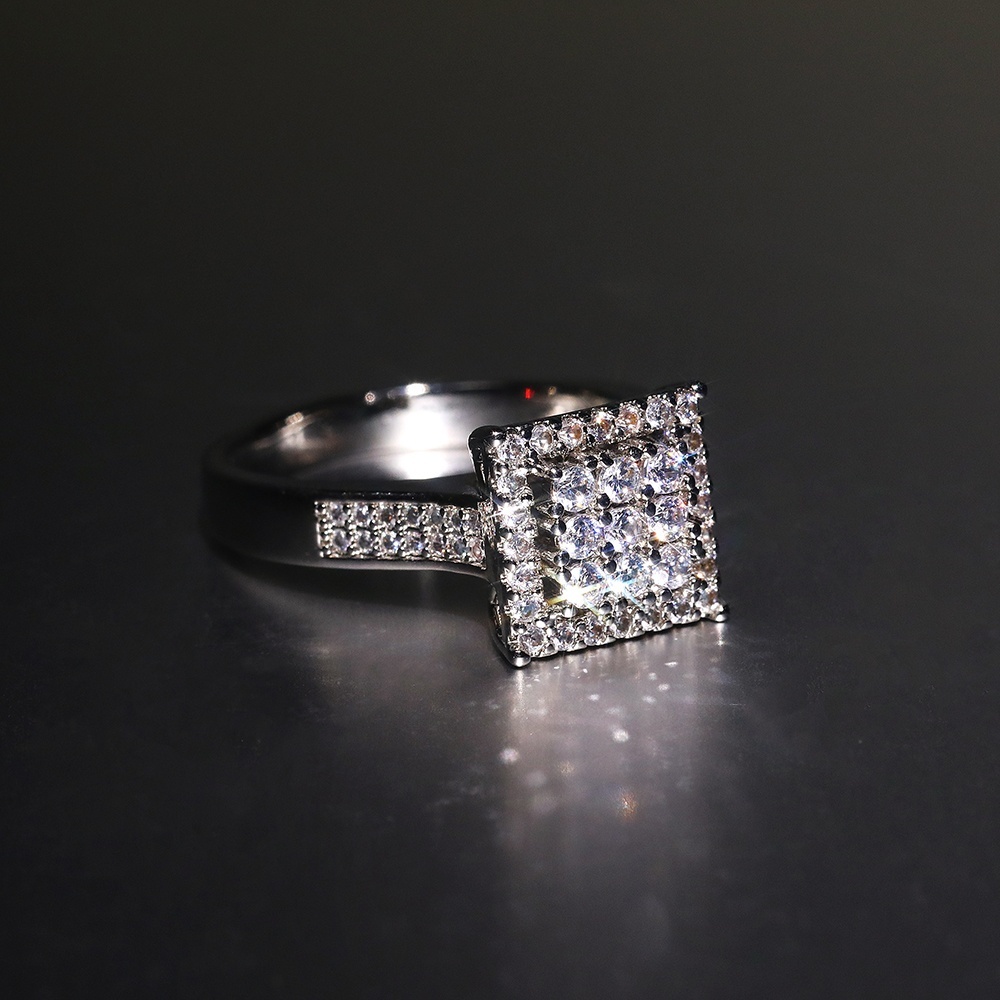 Shiny Halo Ring Inlaid Square Cut Shiny Zircon Elegant Wedding Engagement  Promise Ring For Women & Girls Valentine's Day Jewelry