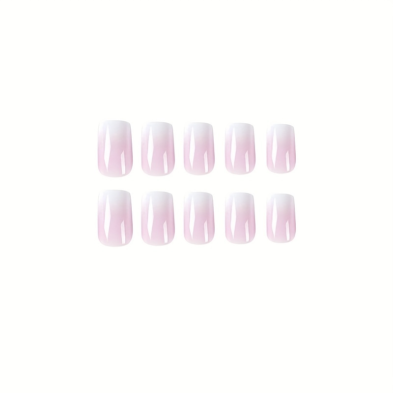 Gradient Glossy French Tip Press On Nails Medium Coffin Fake Nails Full ...