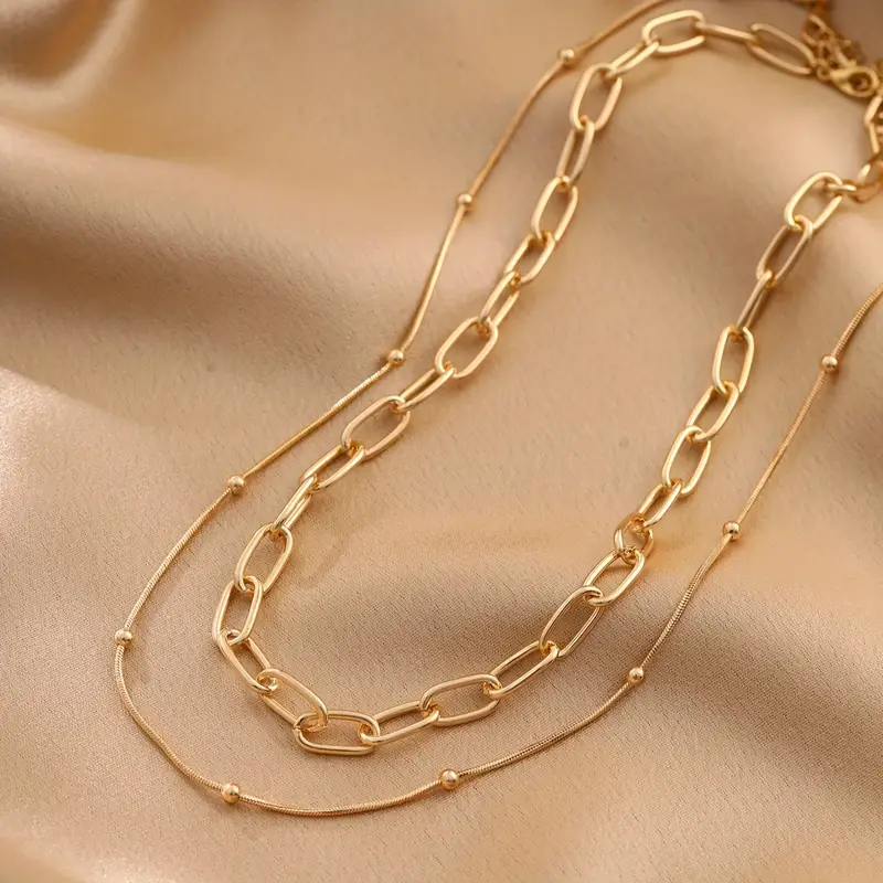 2 Pieces of Small and Simple Bead Chain and Thick Chain Necklace Set Copper Necklace Chain for Women,Temu
