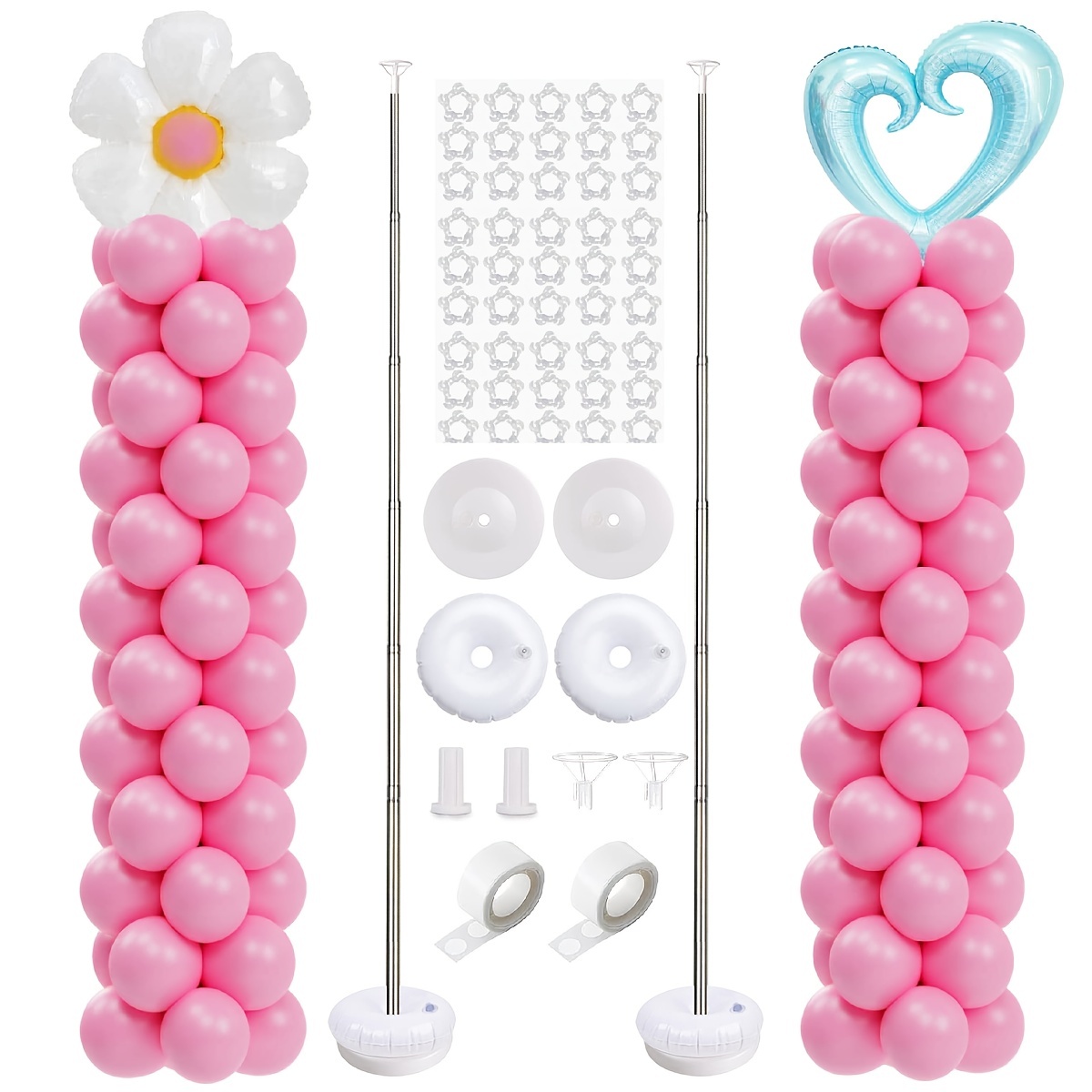 SAKOLLA Kit de soporte de columna de globos con base, juego de 2 soportes  de torre para globos para decoración de fiesta de cumpleaños, baby shower