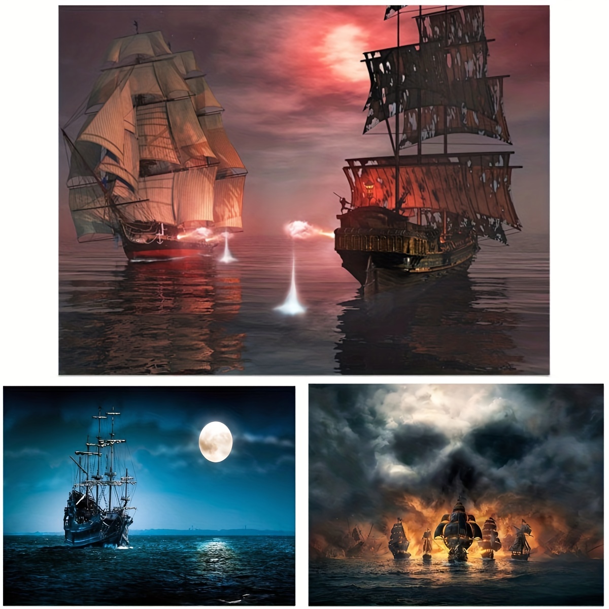 Art Canvas Poster Pirate Ship Caribbean Ghost Ferry Painting