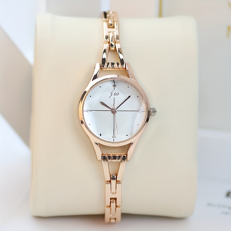 womens watch luxury round pointer quartz watch analog casual stainless steel wrist watch rose golden white 9