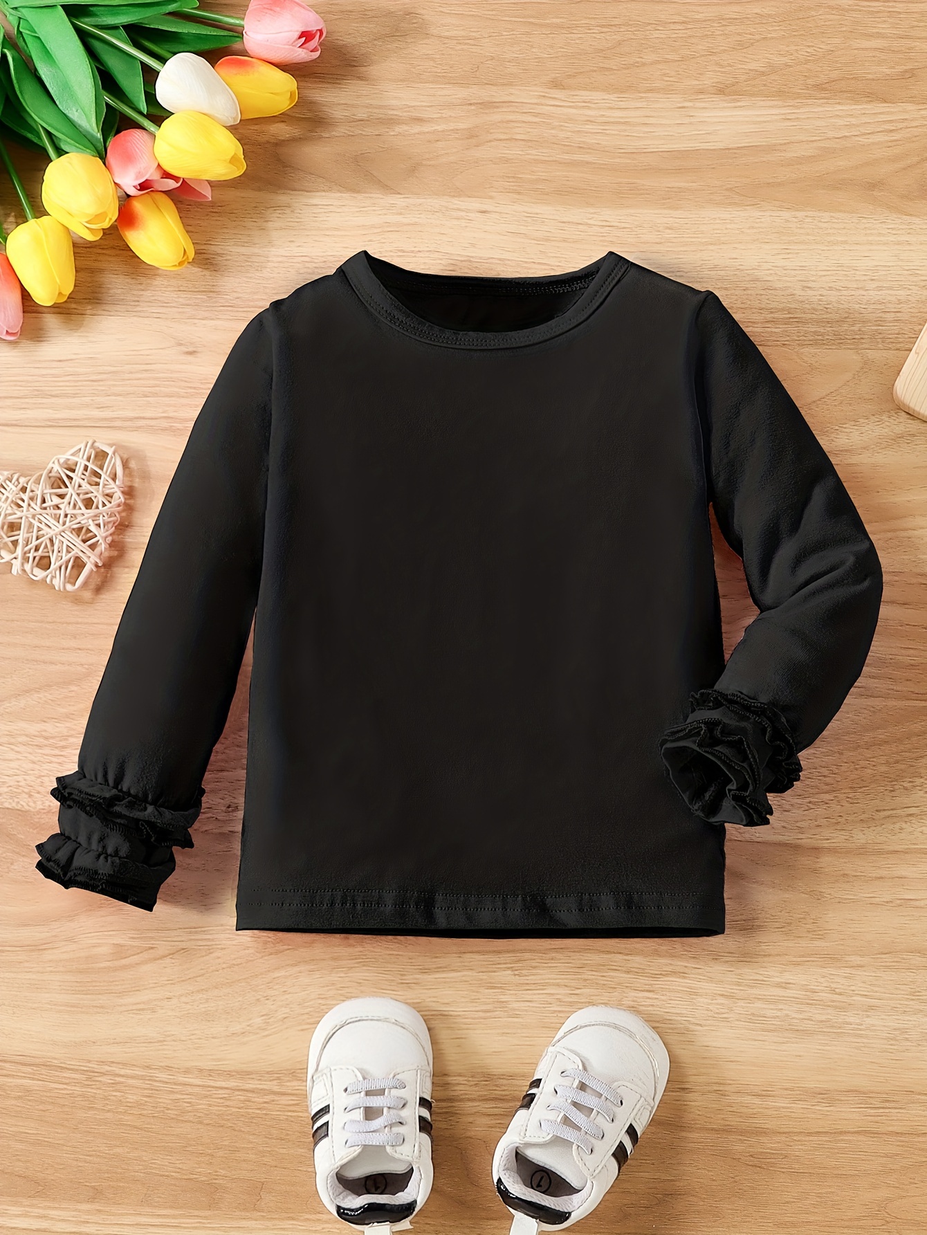 Frill Trim 95 Cotton Long Sleeve T Shirt Comfy Tees For Girls Fall