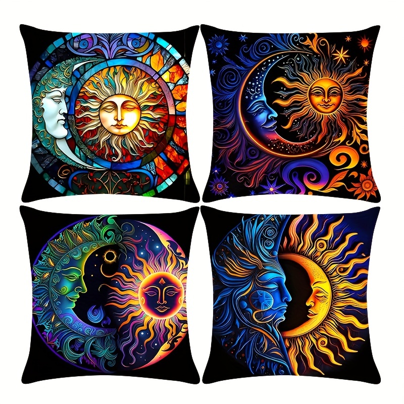 

4pcs, Decorative Throw Pillow Covers Sun And Moon Pillow Covers 18x18 Inch Throw Pillow Cases Square Pillow Case, Farmhouse Outdoor Modern Pillow Covers For Couch Sofa Living Room