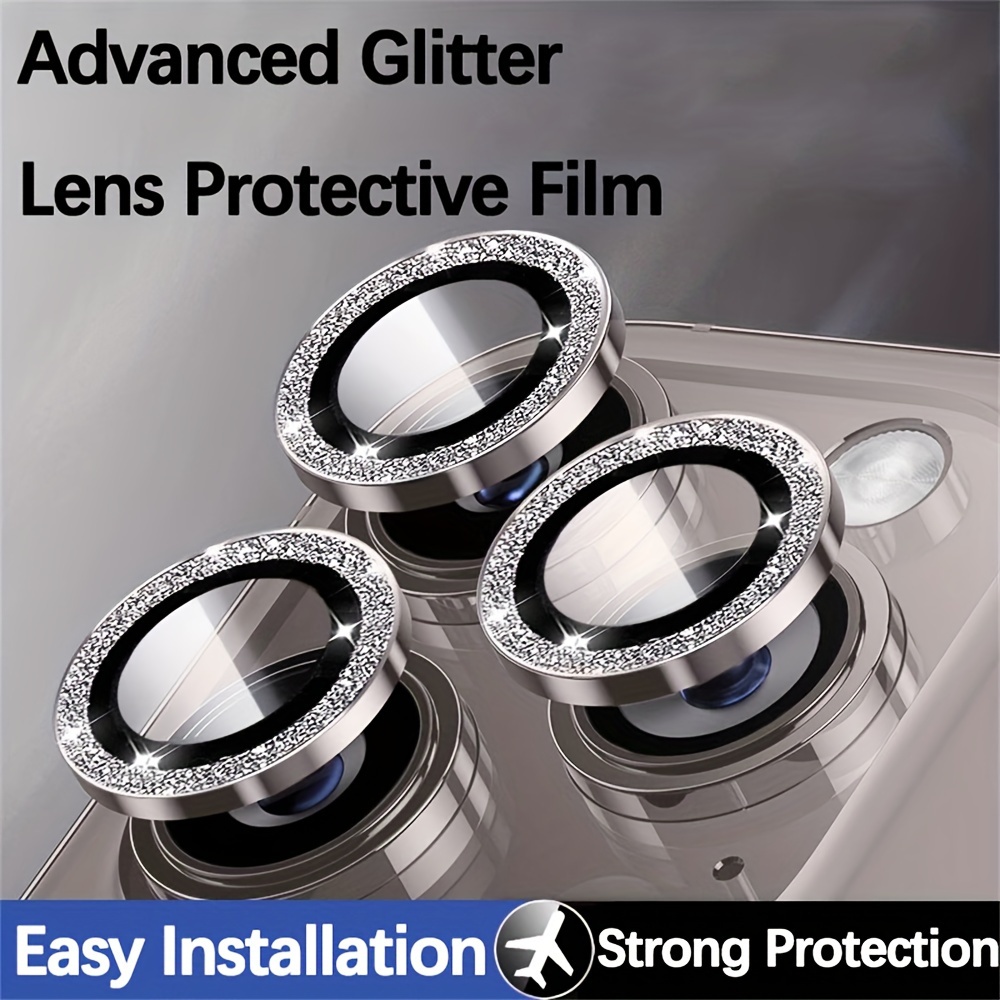 Protector de lente de cámara compatible con iPhone 15 y 15 Plus, protector  de lente de cámara de vidrio templado con purpurina brillante 9H, protector