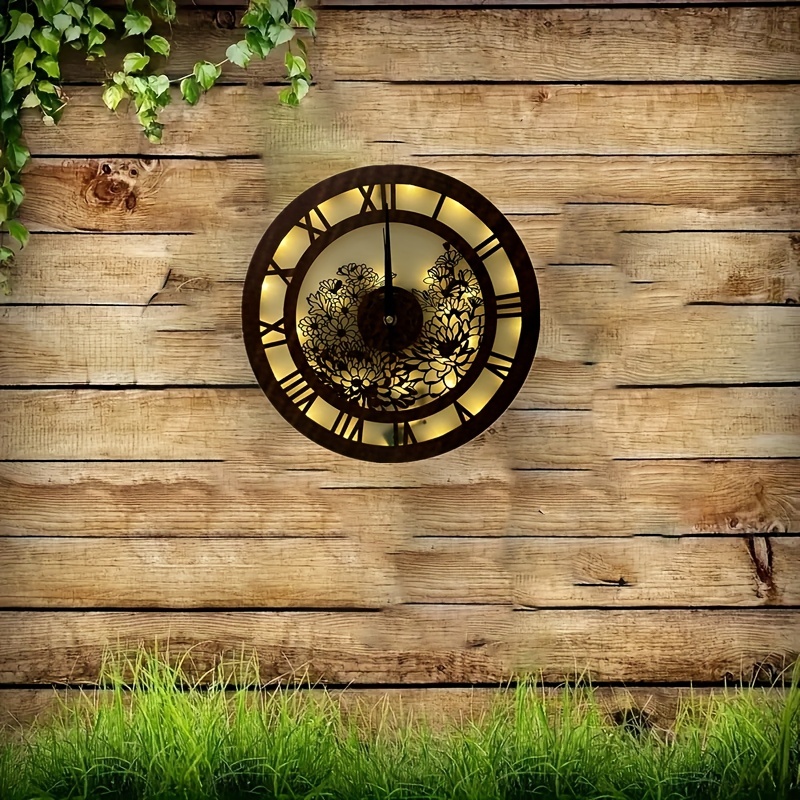 Climbing Ivy Indoor/Outdoor Wall Clock & Thermometer - Copper Verdigris, Black Forest Decor