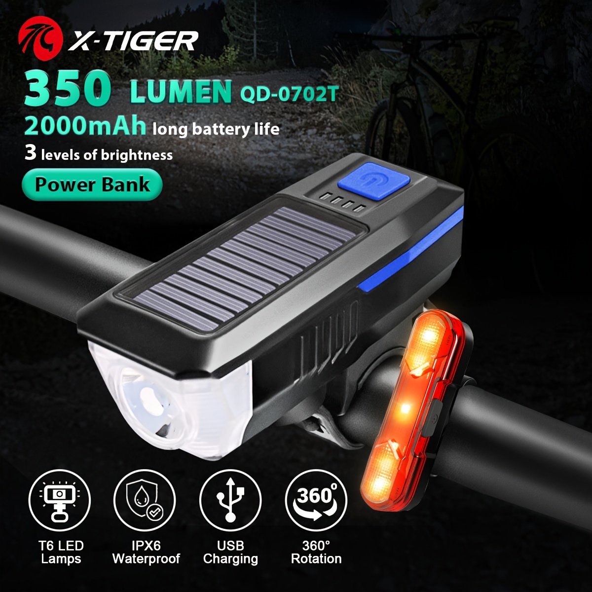 Juego Luces Led Recargables Solar Y Usb Delantera + Trasera