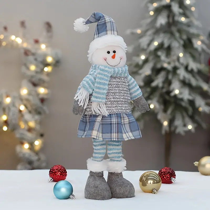 1pc Telescopic Leg Christmas Doll Ornaments Santa Claus Snowman Deer Christmas Tree Under The Decorative Props Tree Skirt Decorated With Plush Toys New Year Gift Window Fireplace Desktop Decorative Doll details 4