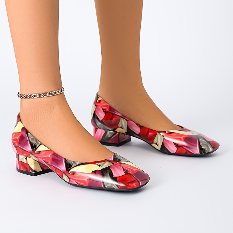 colorful chunky heels women s elegant square toe dress pumps
